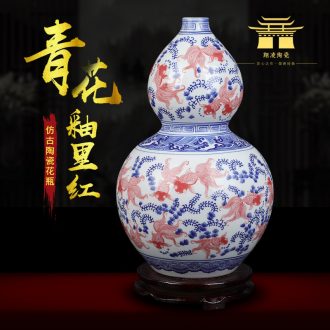 Jingdezhen ceramics antique vase blue-and-white youligong feng shui gourd home furnishing articles collectables - autograph sitting room adornment