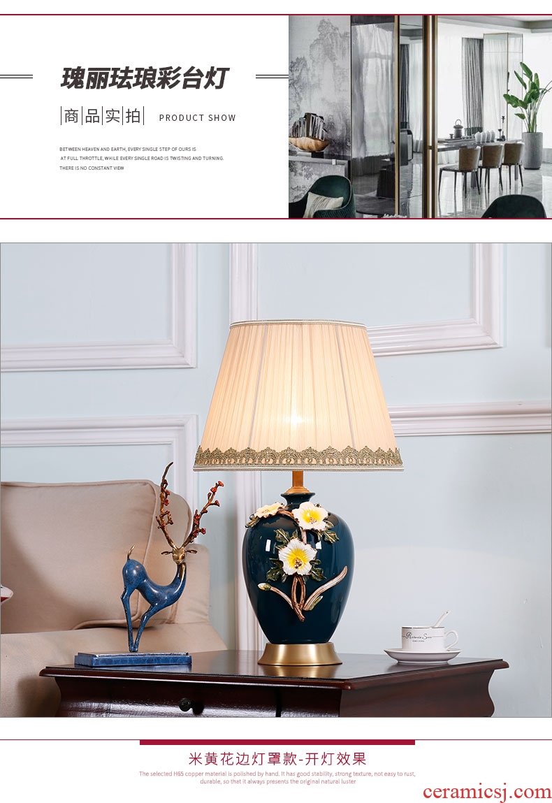 All copper colored enamel lamp American bedroom berth lamp of new Chinese style European sitting room warm and creative ceramic marriage room
