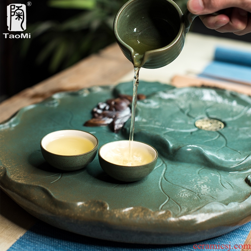 Tao fan home drainage tea tray kiln creative Chinese kung fu tea tray ceramic lotus Taiwan sea water tea