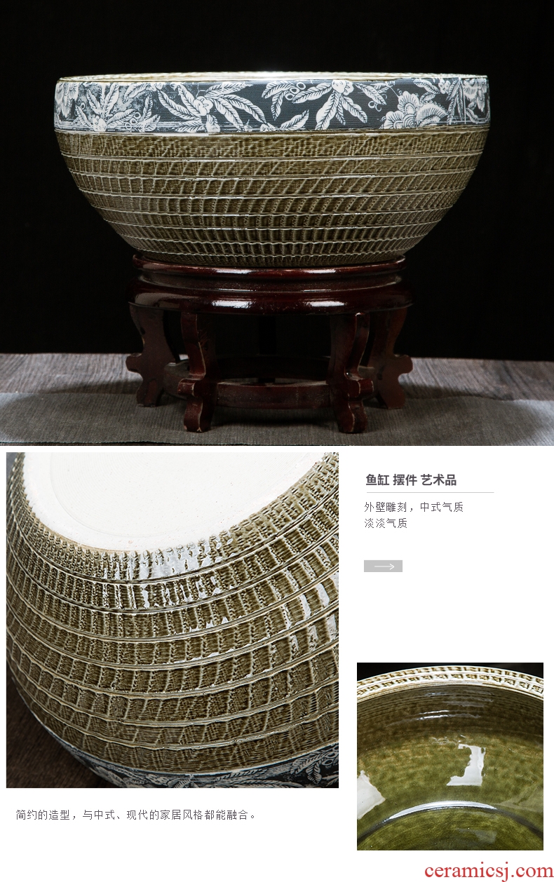 Jingdezhen ceramic hand-painted aquariums lotus cylinder household geomantic lotus cornucopia ceramics handicraft furnishing articles