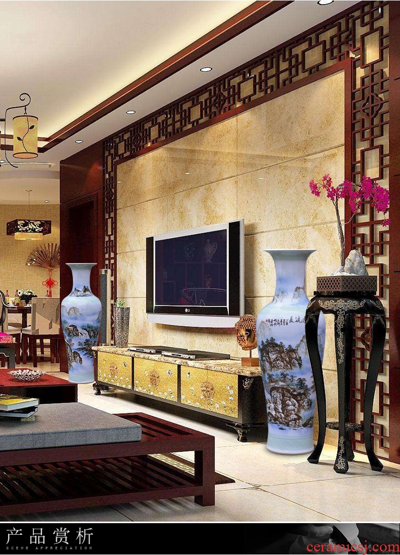 Jingdezhen ceramics hand-painted scenery of large vases, new Chinese style villa living room hotel opening decorative furnishing articles