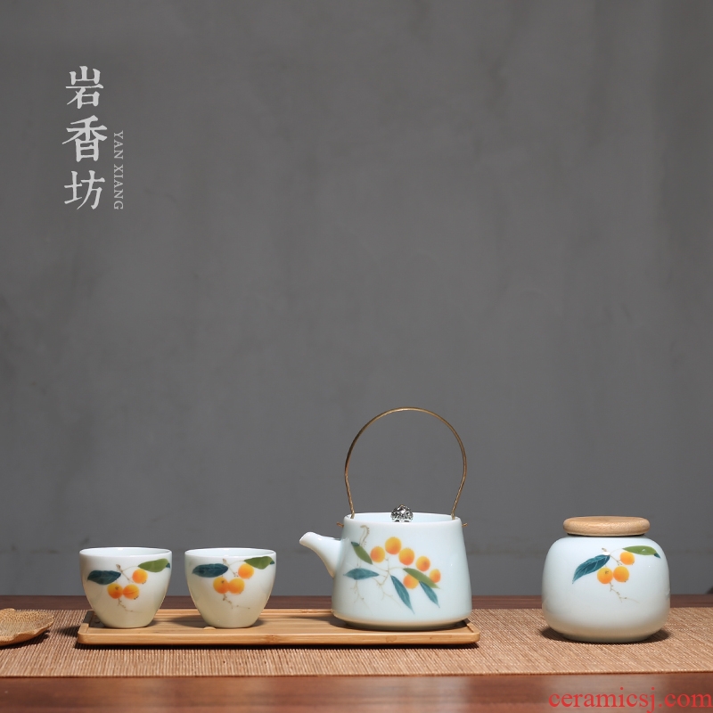 YanXiang fang hand-painted loquat girder pot a pot of two cups of kung fu tea set ceramic portable home outfit