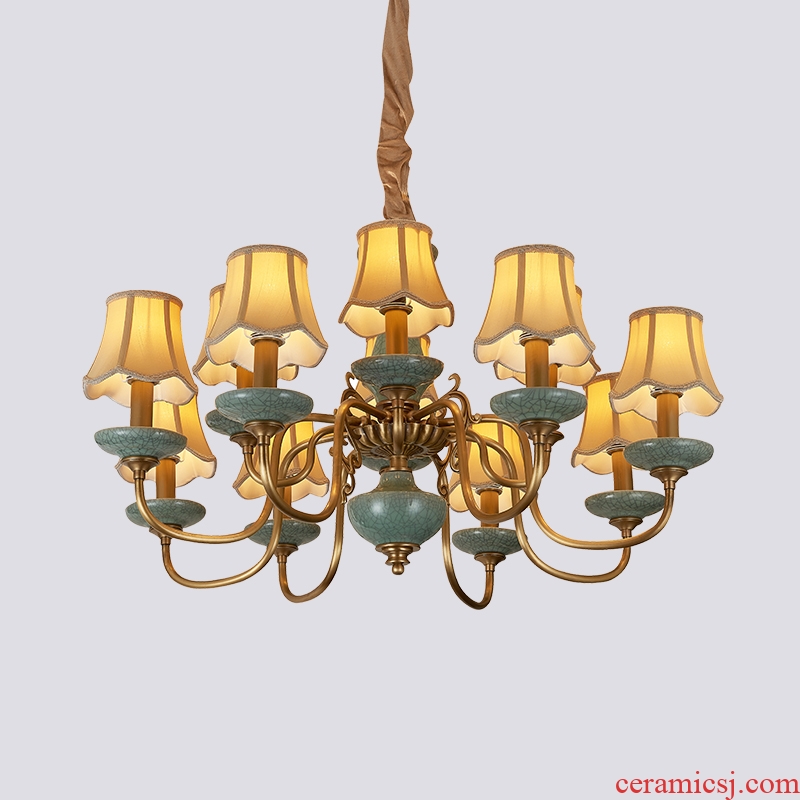 All copper pendant sitting room bedroom lamp study contracted dining-room lamp pure copper ceramic villa luxury european-style lamps and lanterns