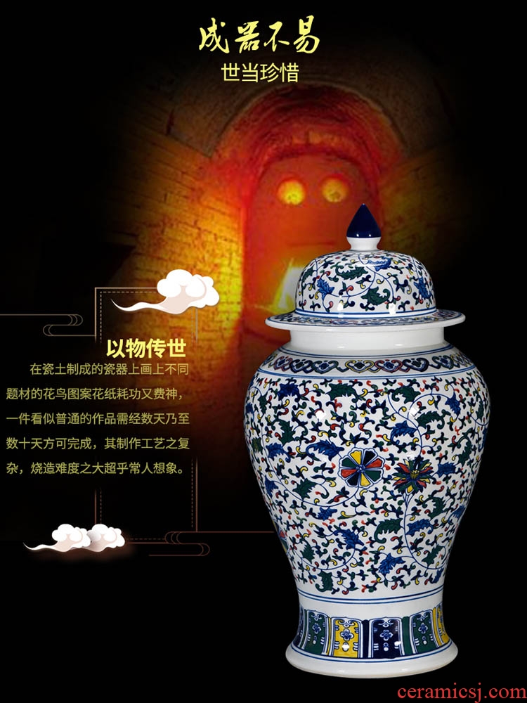 General antique porcelain jingdezhen ceramics vase colorful tank large sitting room porch decorate the Chinese style furnishing articles