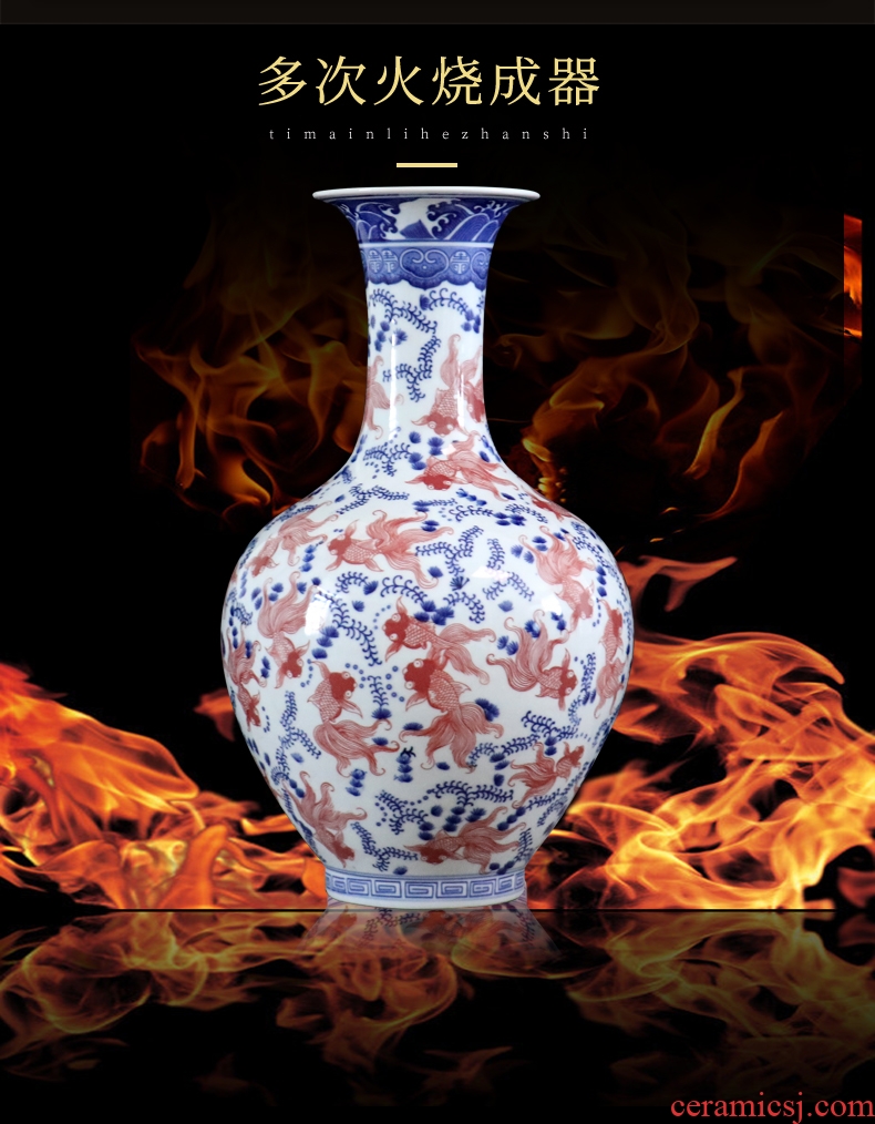 Jingdezhen blue and white porcelain vase youligong furnishing articles valued thick flower arranging archaize sitting room adornment handicraft ceramics