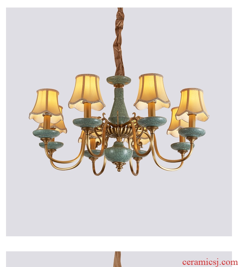 All copper pendant sitting room bedroom lamp study contracted dining-room lamp pure copper ceramic villa luxury european-style lamps and lanterns