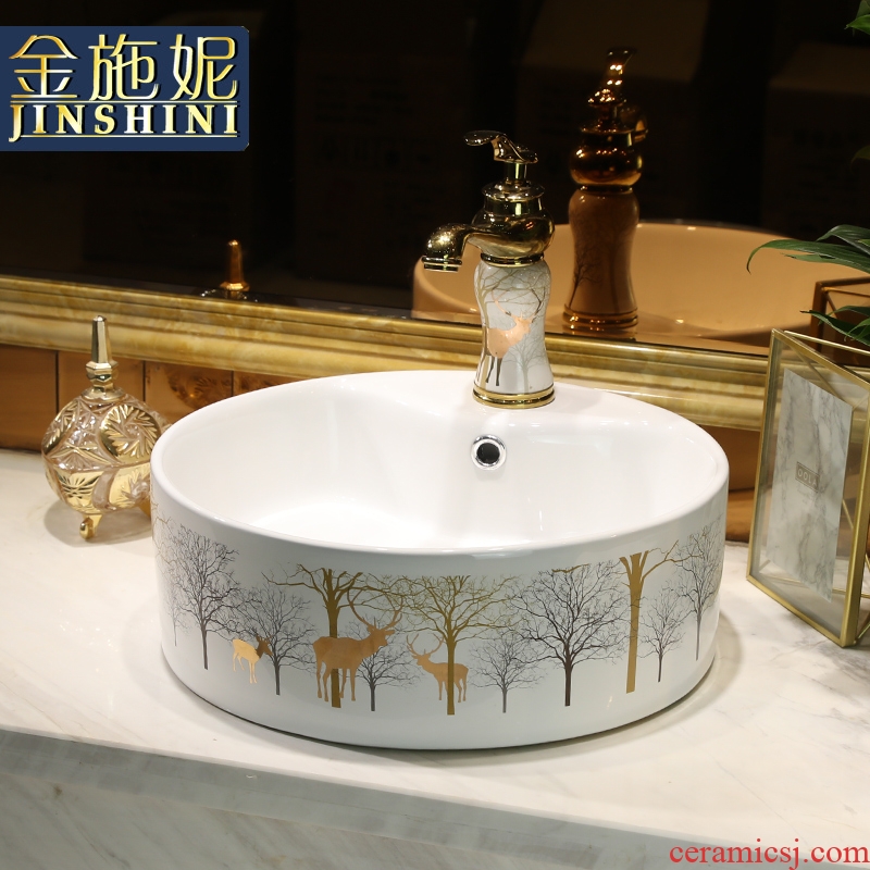 Ceramic art on the stage that wash basin of household toilet lavabo lavatory small circular north European wash basin