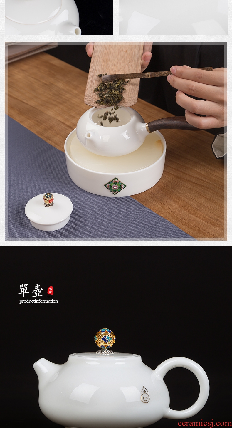 Jingdezhen ceramic kung fu tea set suet jade white porcelain pot of) tea tray side turn to tureen sample tea cup