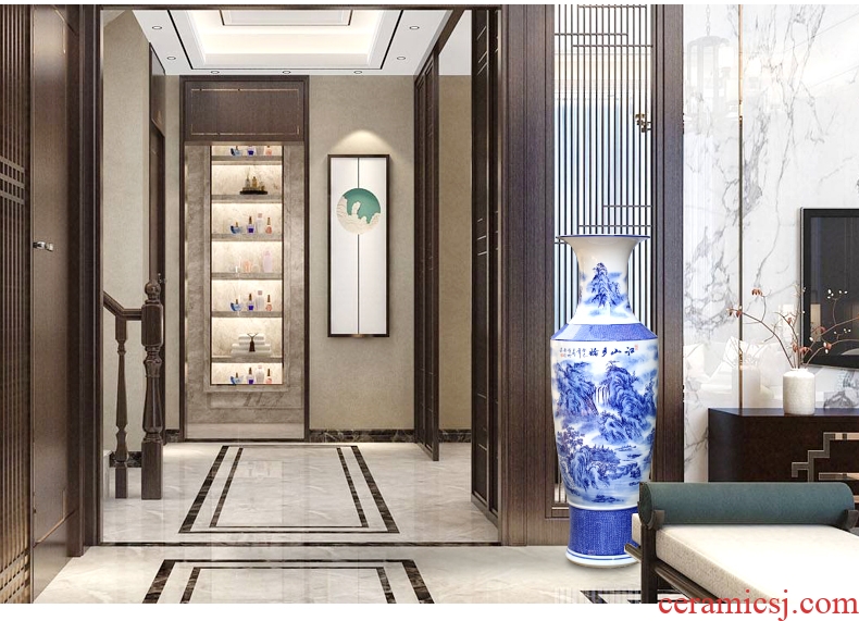 Jingdezhen ceramics large ground blue and white porcelain vase landscape furnishing articles of new Chinese style hotel sitting room adornment flower arrangement