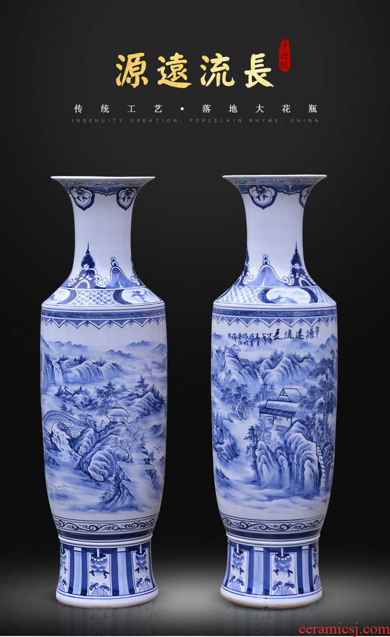 Jingdezhen blue and white ceramics archaize floor big vase hotel villa living room for the opening of new Chinese style decoration furnishing articles