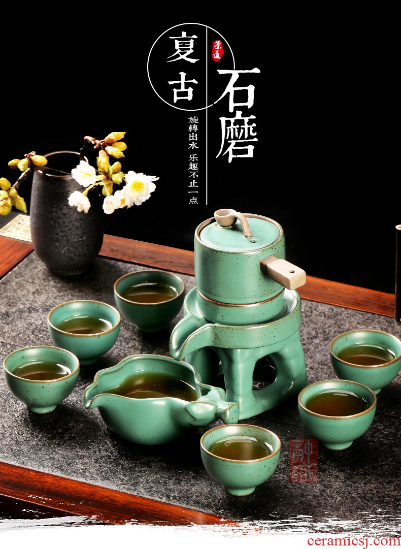 Ceramic kung fu tea set domestic lazy people make tea and half automatic water stone mill with tea, the teapot teacup
