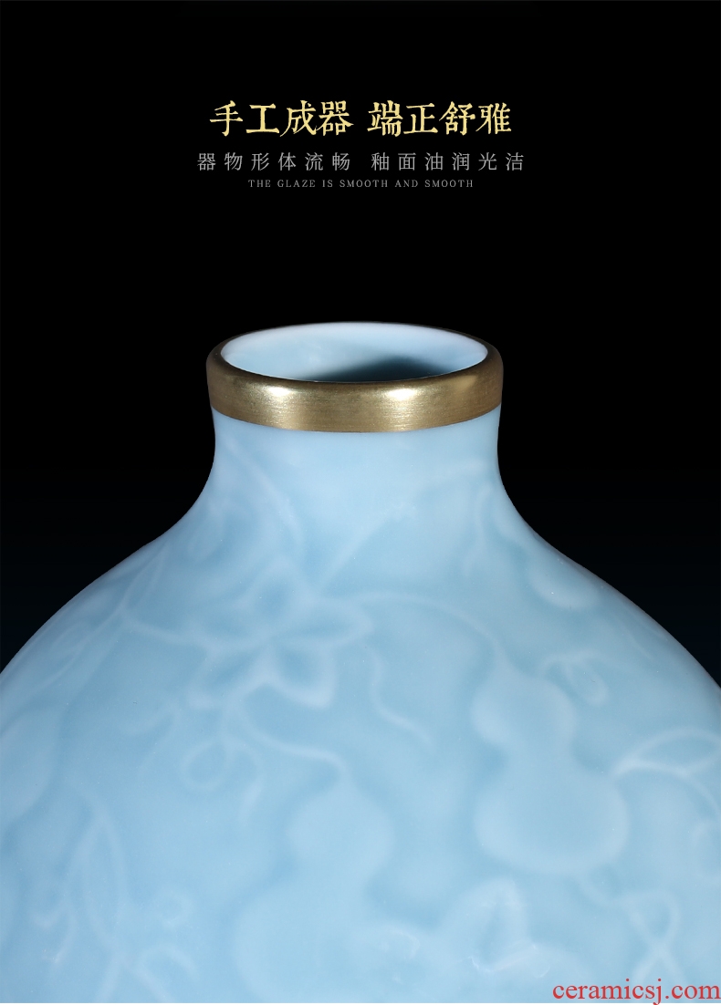 Sons of jingdezhen chinaware paint blue glaze carving ten thousand generations gourd bottle home sitting room adornment flower arranging furnishing articles