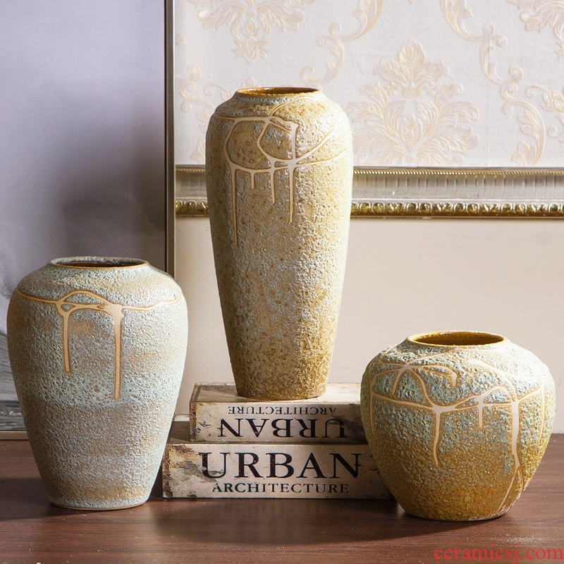 Jingdezhen ceramic vases, flower arranging coarse pottery Chinese porcelain art restoring ancient ways furnishing articles pottery dry flower vases sitting room