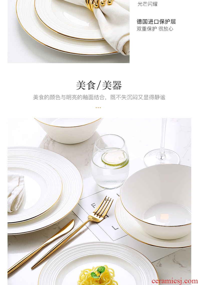 European ceramic plate steak knife and fork suit creative phnom penh white household food dish western-style food tableware full thread