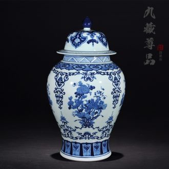 Blue and white porcelain of jingdezhen ceramics general antique hand-painted jar with cover storage tank sitting room decoration crafts