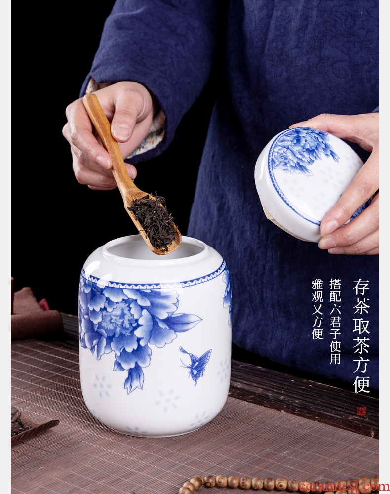 Blue and white porcelain, caddy mini seal pot jingdezhen tea accessories small portable tank tea