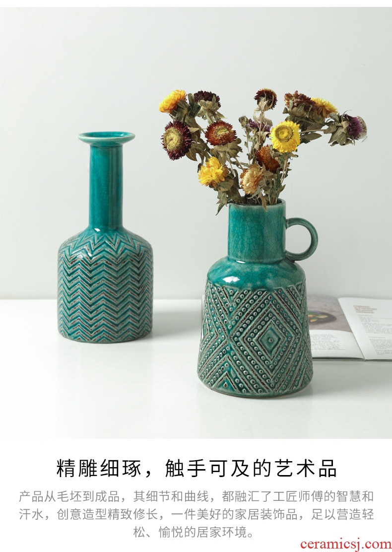 Ins Nordic put dry vase furnishing articles Bohemian ceramic soft adornment example room sitting room decoration is contracted