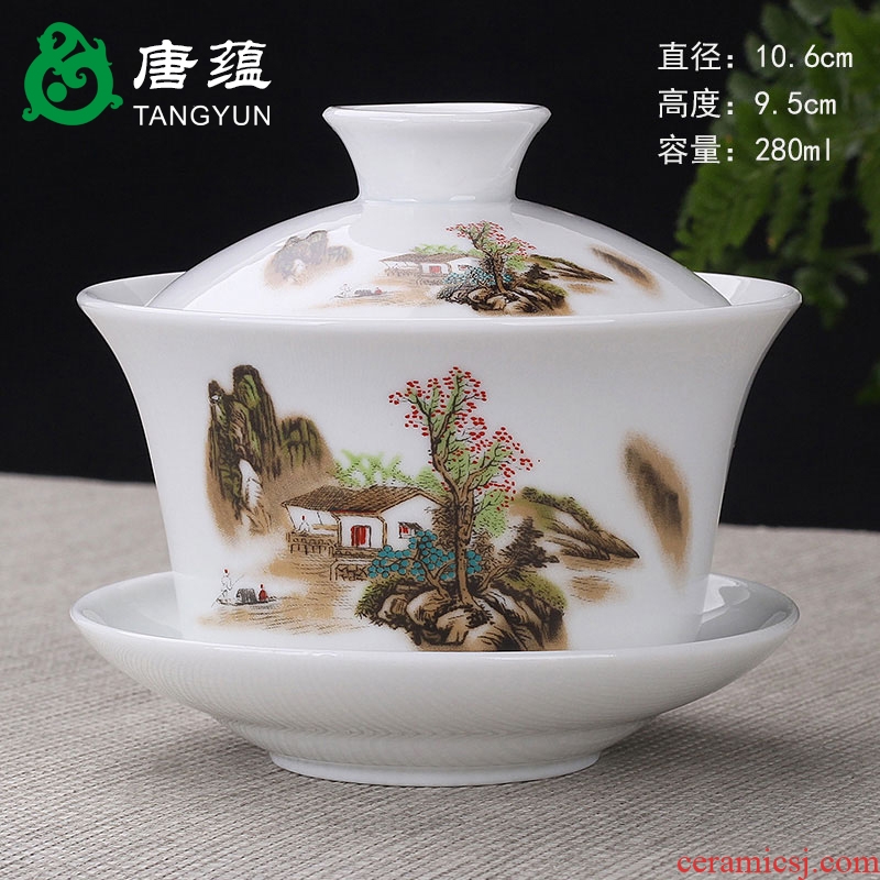 Tang aggregates tureen large bowl kung fu tea cups three bowl of tea to make tea only blue and white porcelain dehua county
