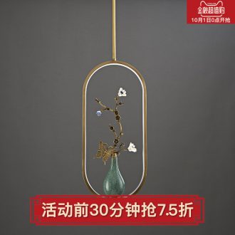 New Chinese style droplight copper flower on sitting room bedroom study all ceramic vase zen Chinese style lamps and lanterns of creative personality