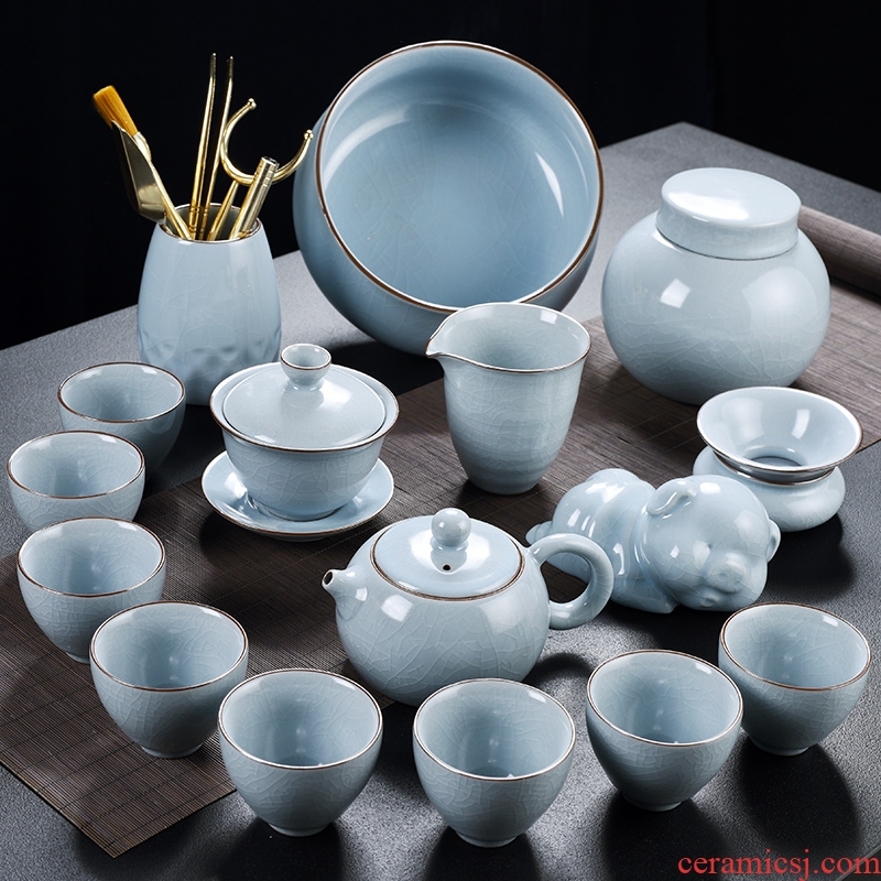 God your kiln porcelain household ceramics kung fu tea set suit Chinese porcelain contracted side teapot tea cups