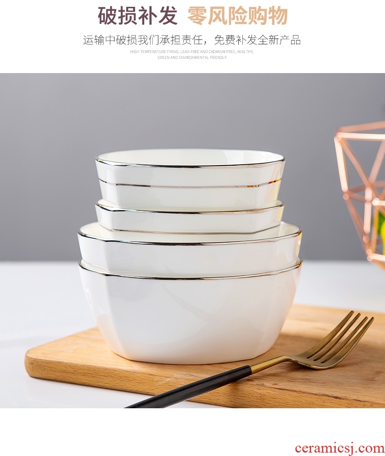 Jingdezhen ceramic bowl household contracted north European style bowl of Chinese style white bone China phnom penh abnormity tableware square your job