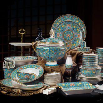 Jingdezhen wire inlay enamel colour Europe type palace tableware suit bone bowls disc high-end wedding gifts home
