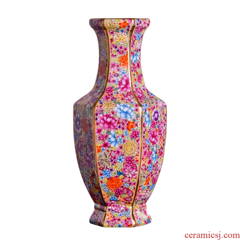 Jingdezhen ceramics powder enamel flower vase sitting room porch flower arrangement of Chinese style household decoration vase furnishing articles