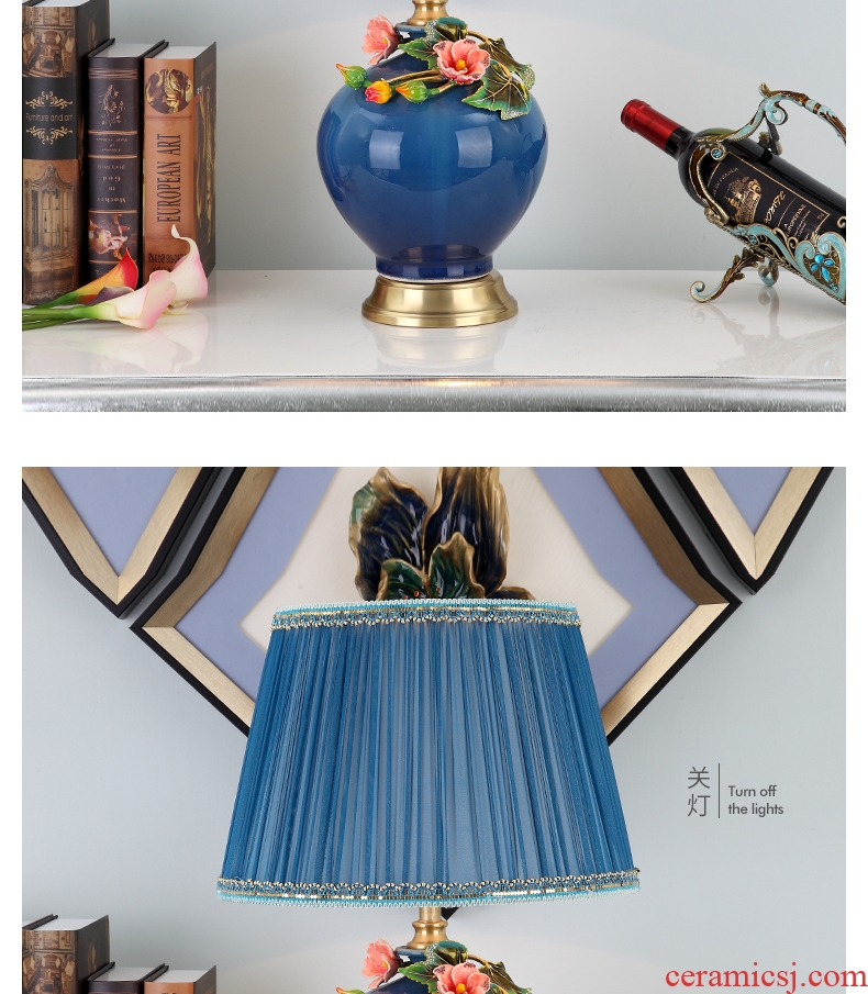 New Chinese style colored enamel porcelain lamp american-style villa luxury European ideas sitting room lamps and lanterns of bedroom the head of a bed lamp act the role ofing