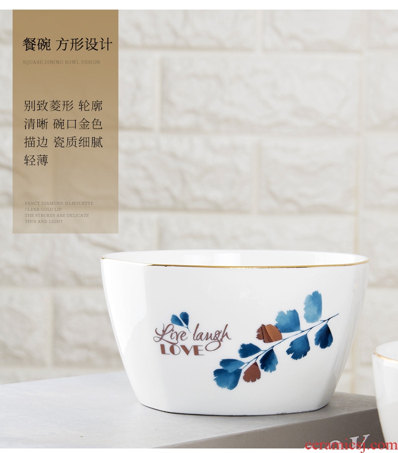 Creative household ceramic bowl noodles soup bowl prevent hot large rice bowls of jingdezhen tableware Nordic contracted to eat bread and butter