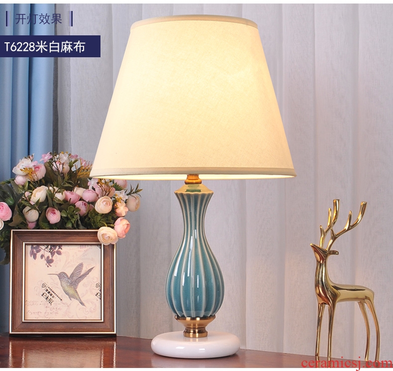 Decorative lamp bedroom nightstand American simple ceramic dimmer remote modern marriage room warm warm light romance