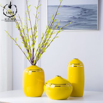 Porcelain of jingdezhen ceramics are dried flowers yellow mesa of modern European vase living room TV ark furnishing articles three-piece suit