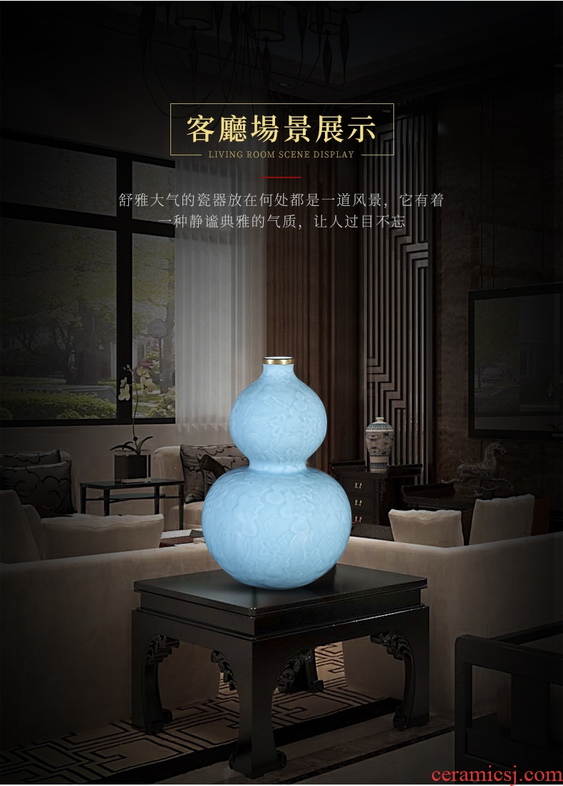 Sons of jingdezhen chinaware paint blue glaze carving ten thousand generations gourd bottle home sitting room adornment flower arranging furnishing articles