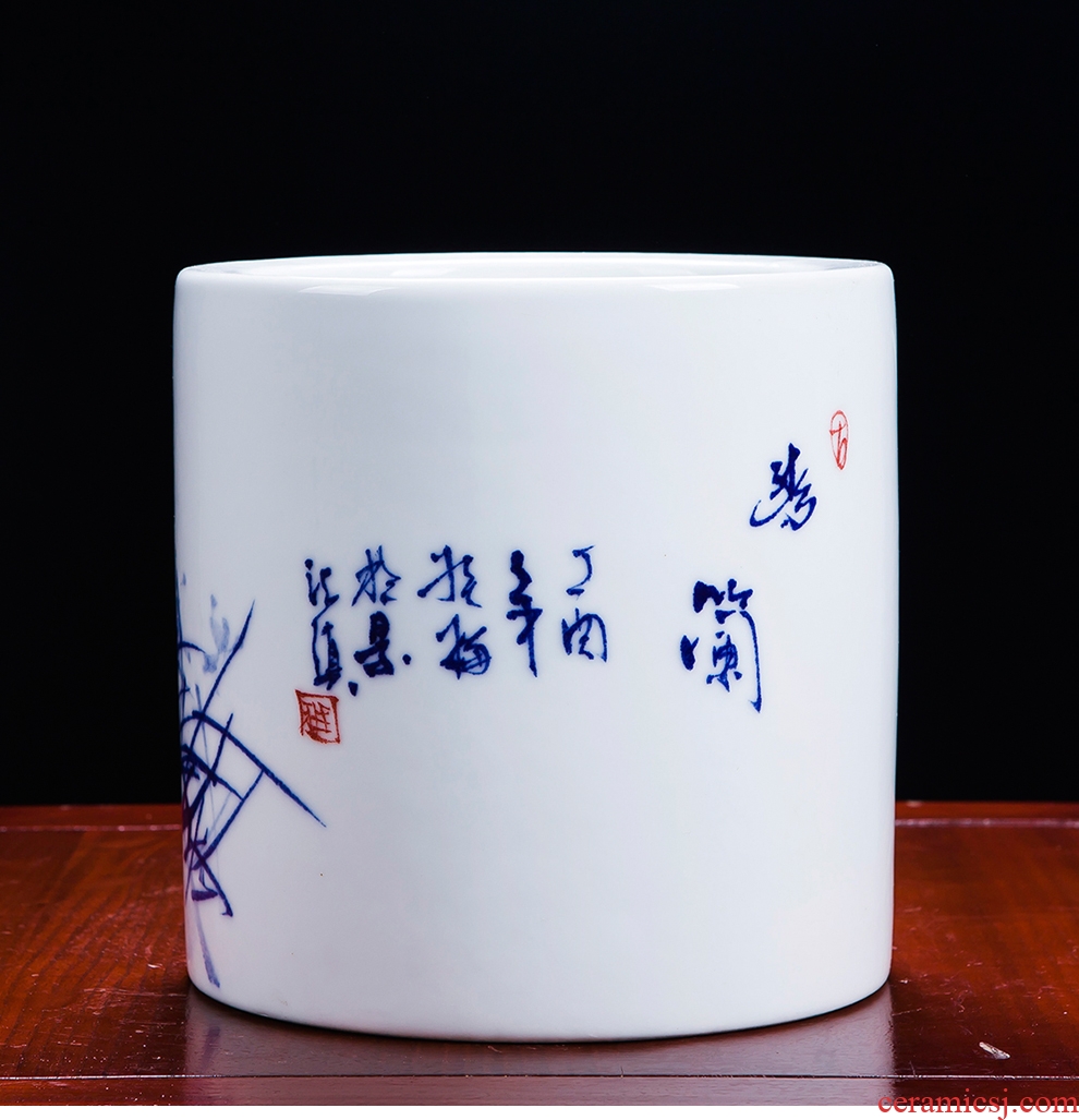 Famous master of jingdezhen ceramics hand-painted blue and white porcelain vases, flower arranging new sitting room of Chinese style household decorations furnishing articles