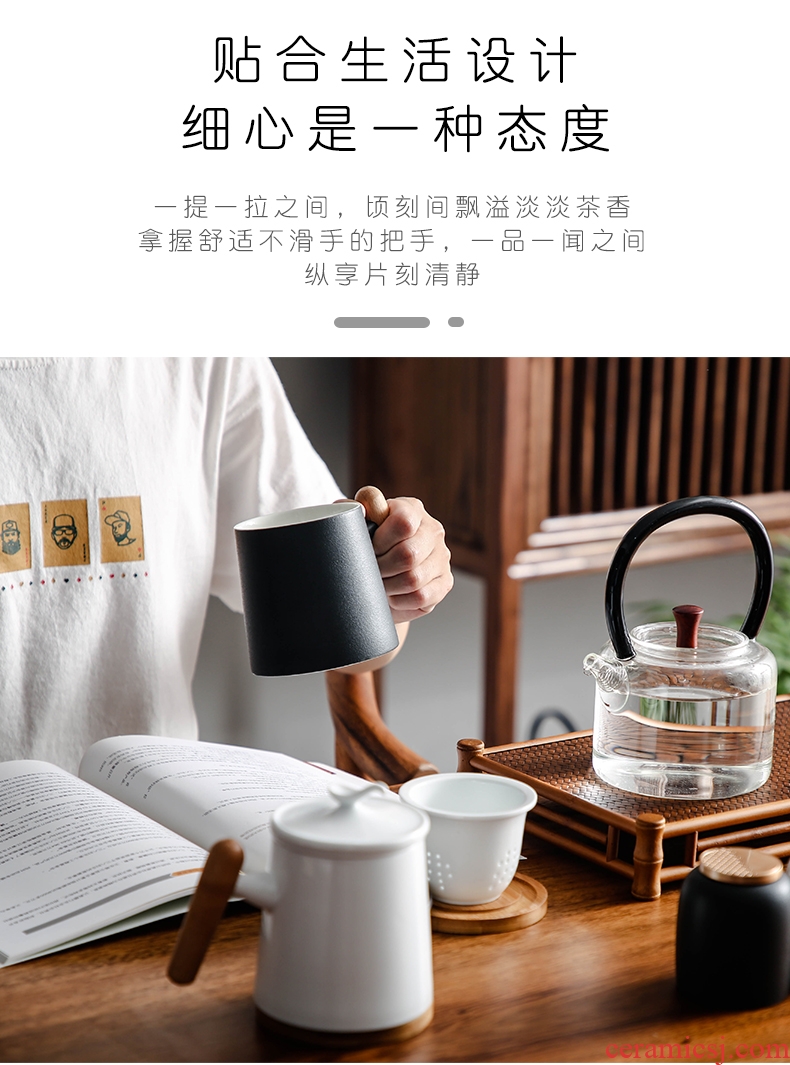 Bo yiu Japanese office filtering cup of water glass diy custom ceramic mug large capacity with cover glass