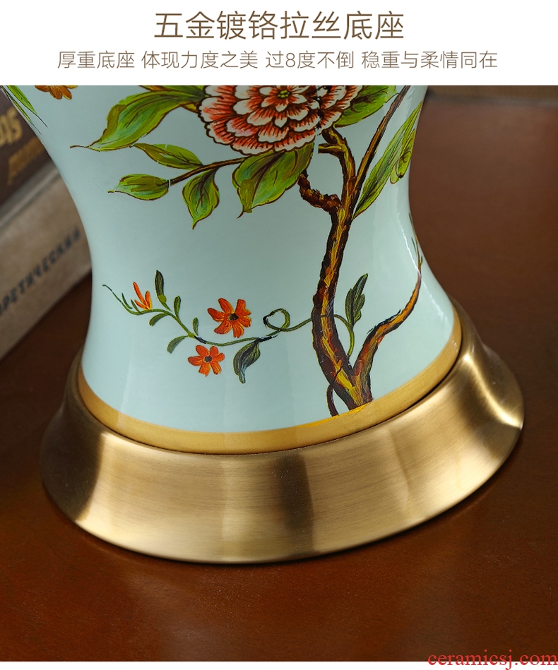 Modern new Chinese style ceramic desk lamp American creative hand-painted painting of flowers and restoring ancient ways continental warm sitting room bedroom berth lamp