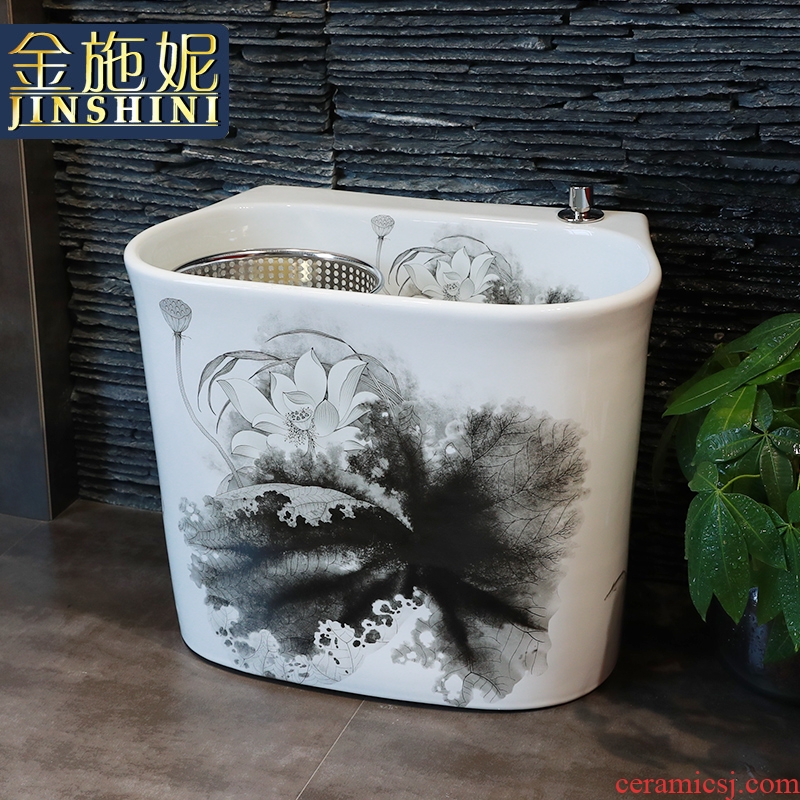 Double drive model of ceramic ink lotus mop pool household cleaning floor balcony rotating mop pool toilet