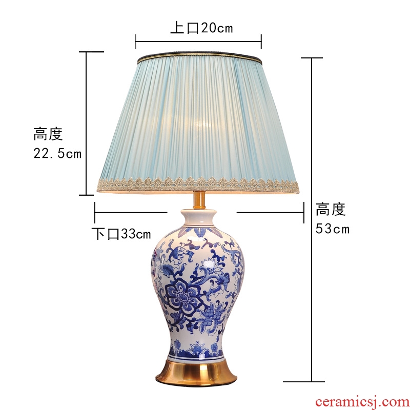 Bedroom nightstand lamp lights of blue and white porcelain ceramic retro ins American study of contracted sitting room warm light decoration