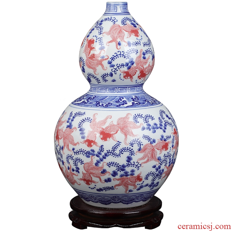 Jingdezhen ceramics antique vase blue-and-white youligong feng shui gourd home furnishing articles collectables - autograph sitting room adornment