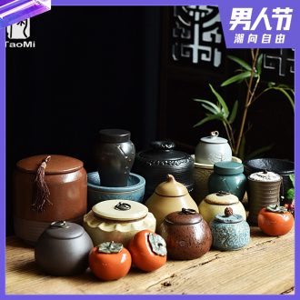 Tao fan ceramic persimmon tea caddy seal storage tanks small POTS kung fu tea set up clearance
