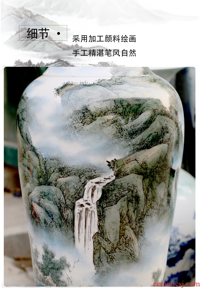 Jingdezhen ceramics antique hand-painted landscape painting home sitting room hotel adornment furnishing articles of large vase
