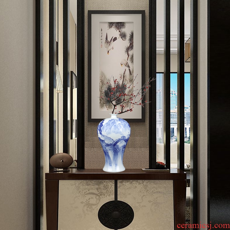 Jingdezhen ceramics vase hand-painted porcelain of blue and white landscape home office desktop sitting room adornment is placed