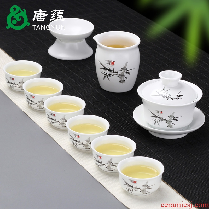 Tang aggregates ceramic kung fu tea set of a complete set of Japanese side set the pot of tea ware suit the matte white porcelain kiln to customize logo