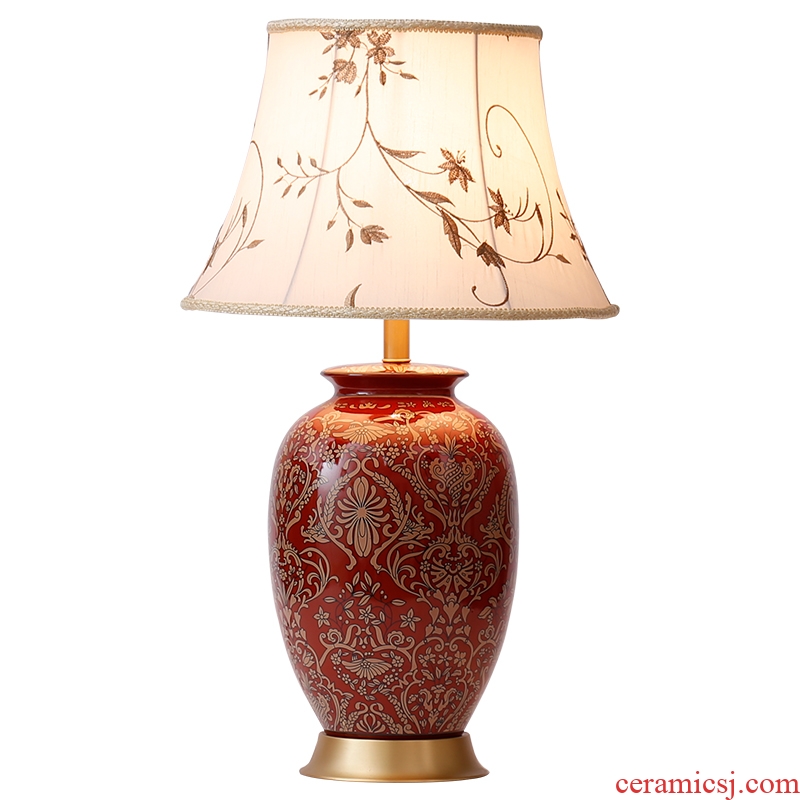 New Chinese style ceramic desk lamp American bedroom berth lamp sitting room study creative sweet and romantic european-style luxury decoration