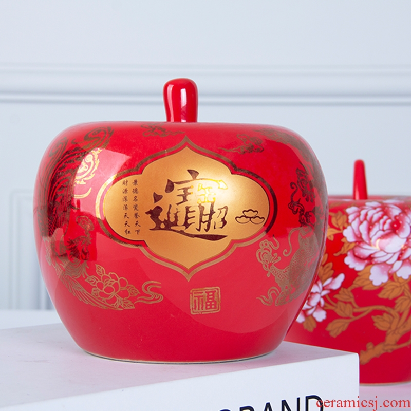 Jingdezhen ceramics furnishing articles of modern Chinese style household China red apple wine marriage wedding jewelry decoration