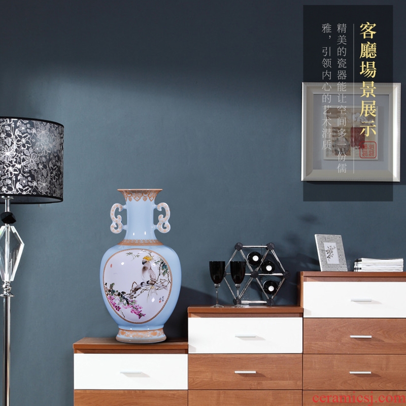 High-quality goods of jingdezhen ceramics hand-painted heavy pastel egrets painting of flowers and new Chinese style household decorative bottle vase furnishing articles