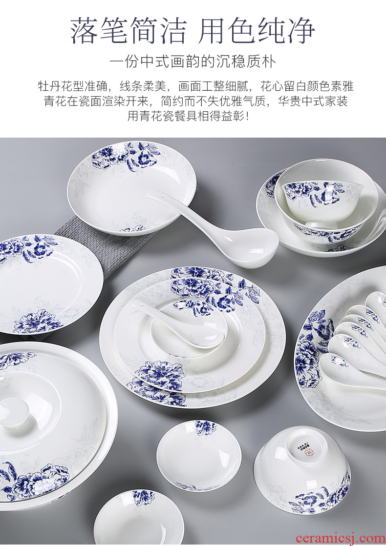 Inky blue and white porcelain tableware suit Chinese dishes combination of jingdezhen ceramic dishes suit, jade 3.0