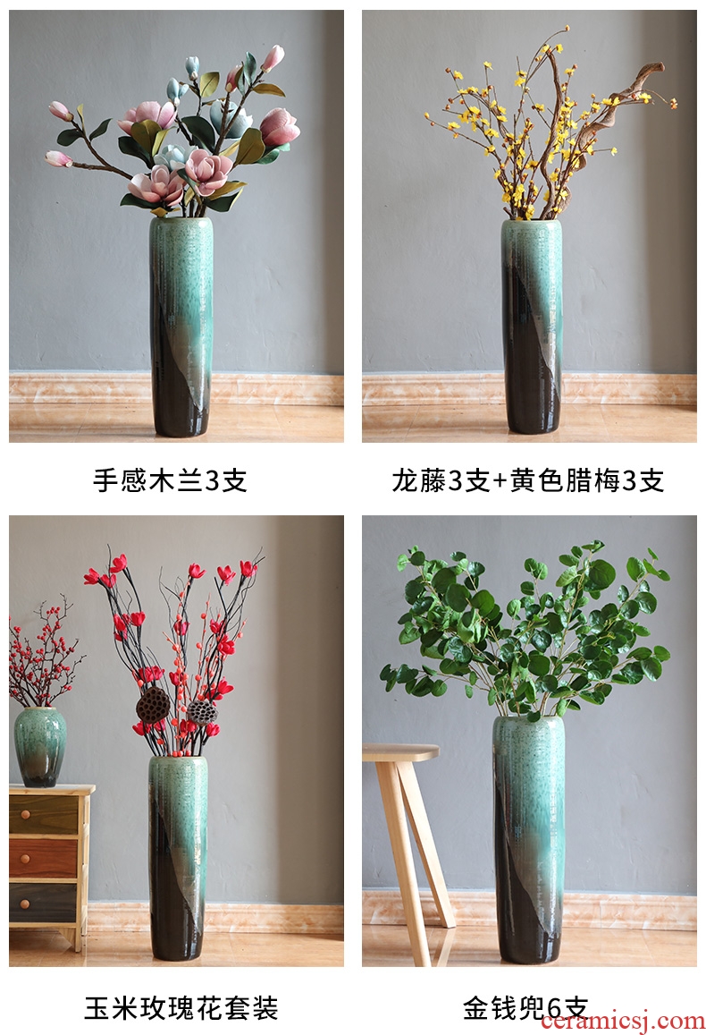 American jingdezhen ceramic vase flower arrangement of large living room furnishing articles of Chinese style porch lattice-windows lucky bamboo bottles