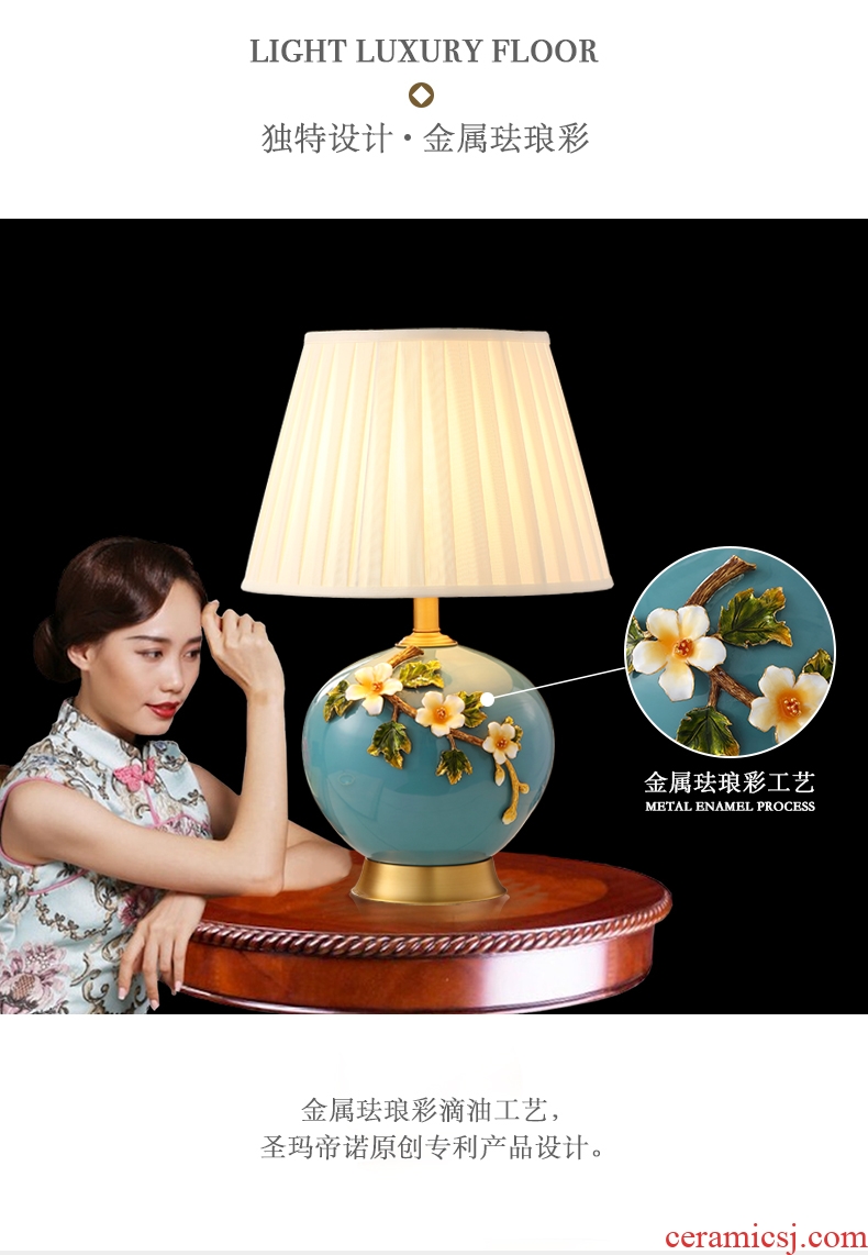 New Chinese pottery and porcelain enamel lamp sitting room the bedroom the head of a bed artical retro full copper household contracted lighting