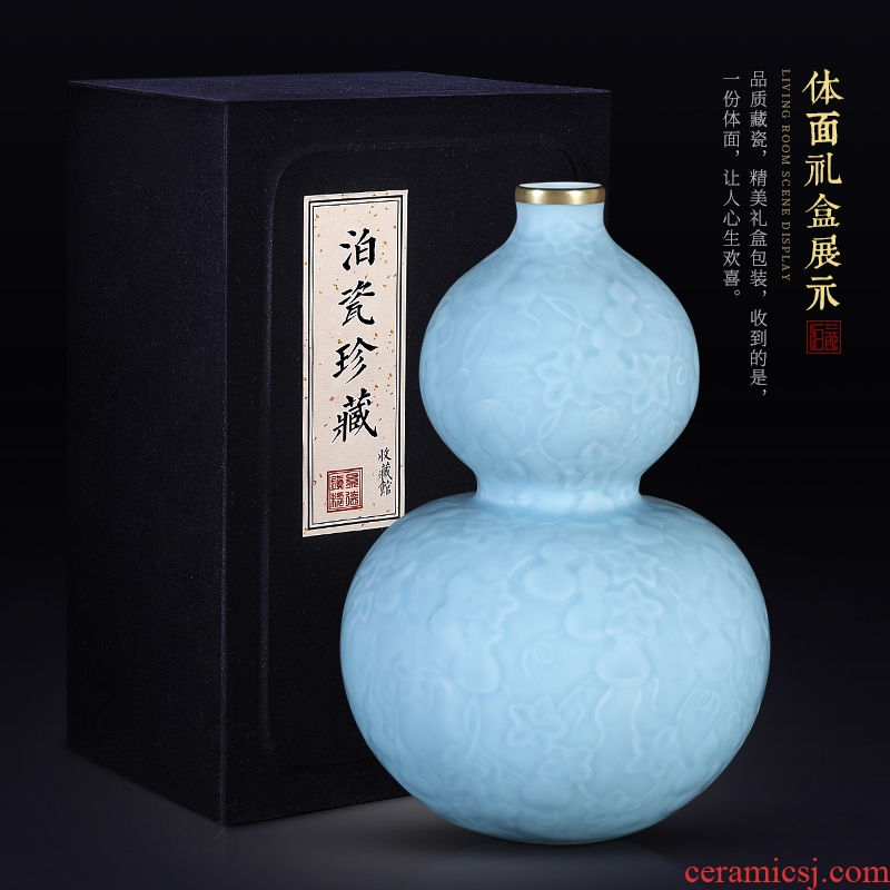 Sons of jingdezhen chinaware paint blue glaze carving ten thousand generations gourd bottle home sitting room adornment flower arranging furnishing articles