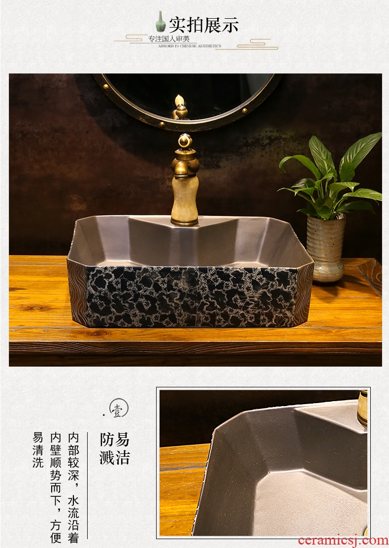 Black, blue and white stage basin of European art sink rectangular water chestnut retro lavatory household porcelain basin